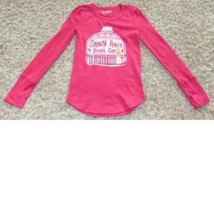Girls Thermal Shirt 10 Mudd Red SNOWY HAIR DONT CARE Long Sleeve Crew
